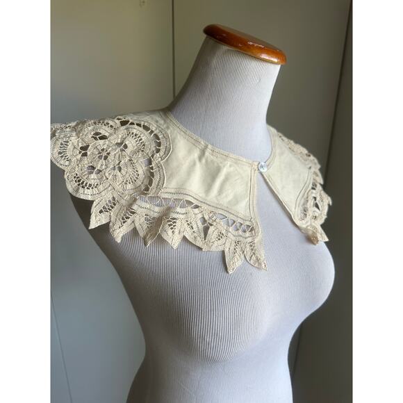 Antique Battenburg Ivory Collar Womens Accesories Edwardian Victorian Handmade - Picture 2 of 8